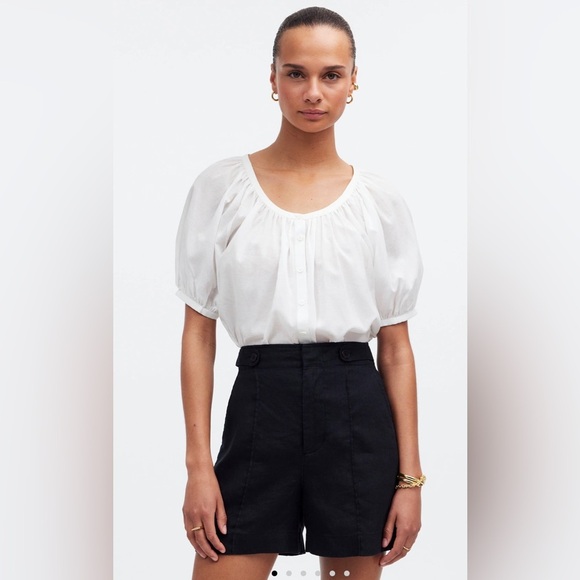 Madewell Clean Button-Tab Shorts in 100% Linen Black, size 14 - Picture 10 of 11